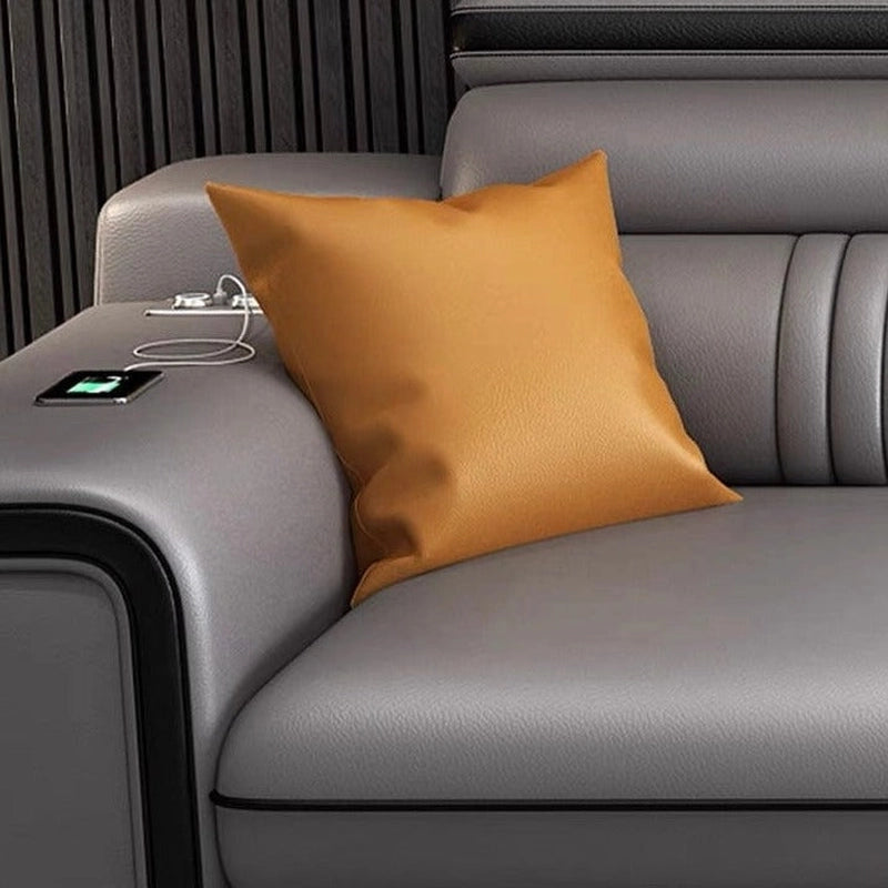 Cyris Sofacumbed with USB charging port, magazine pocket, grey leatherette finish, 4-seater sofa cumm bed design and hidden sofa bed storage