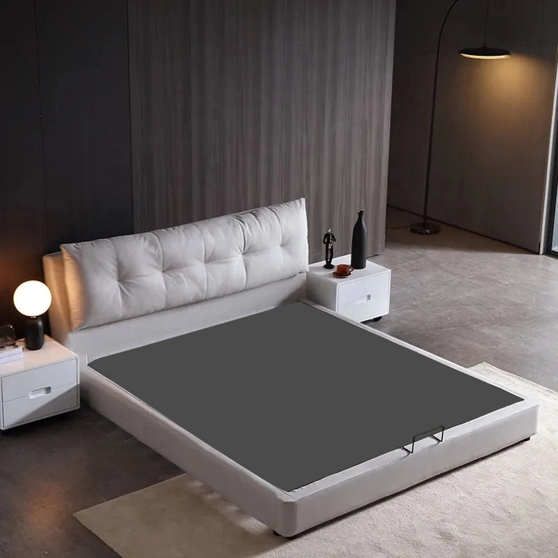 Luxury upholstered bed combining king size upholstered bed comfort, hydraulic storage bed practicality, premium leatherette finish and elegant master bedroom design