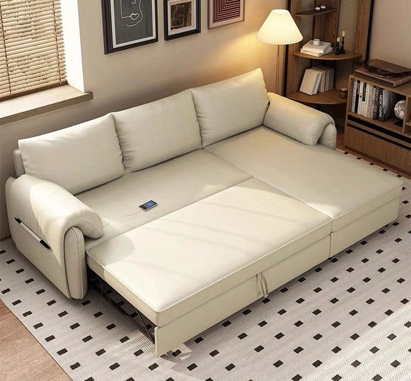 Top view of Merinor storage sofa cum bed with pull out sofa bed conversion system and matching ottoman sofa bed configuration