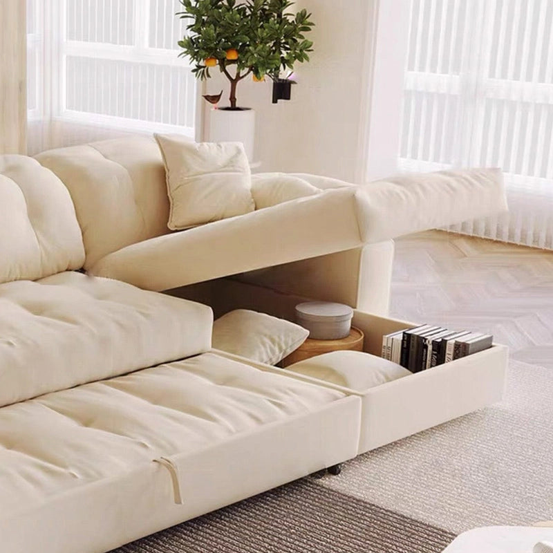 Top view of Pallas storage sofa cum bed showing sofacumbed functionality and hidden chaise storage compartment for smart space saving
