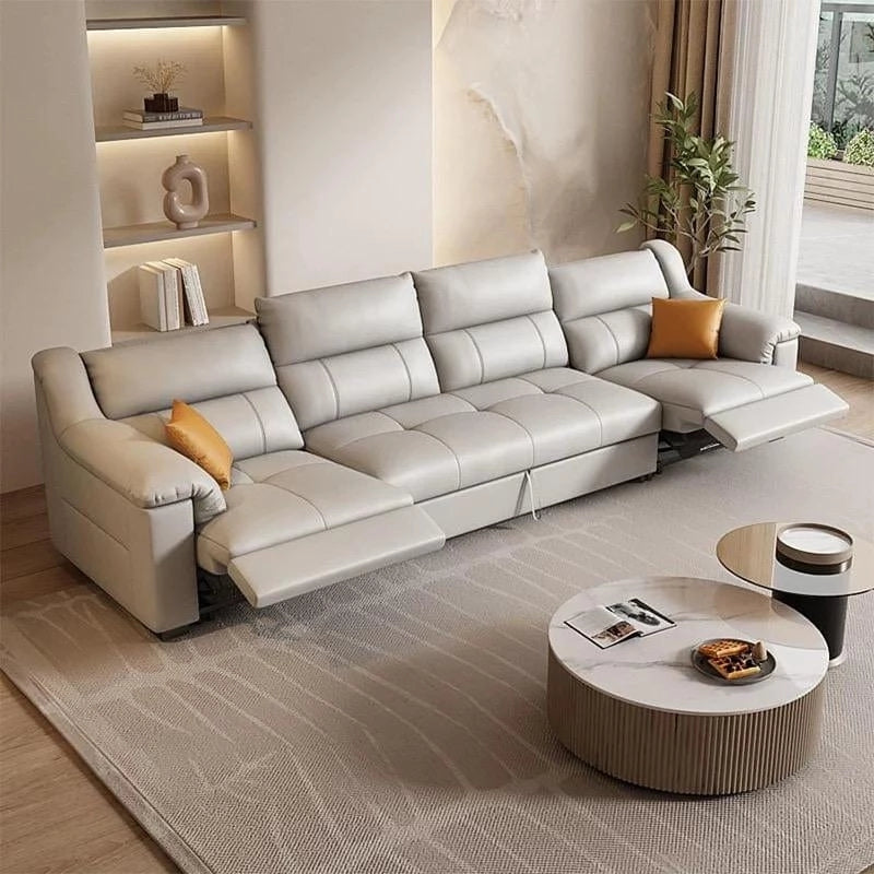 Ralis Sofa Cumm Bed with convertible couch bed design, hidden sofa bed storage, ergonomic padded armrests, beige leatherette finish and recliner sofa bed functionality
