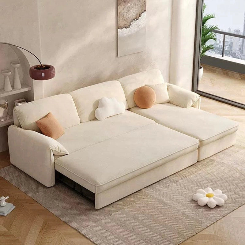 Open sleeping position view of sofa cumm bed featuring convertible sofa bed functionality, couch bed comfort and spacious queen size sleeping surface