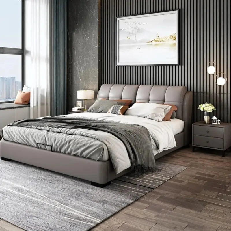 Noble upholstered bed with optional hydraulic storage bed functionality, spacious bed with storage compartment and durable engineered wood construction