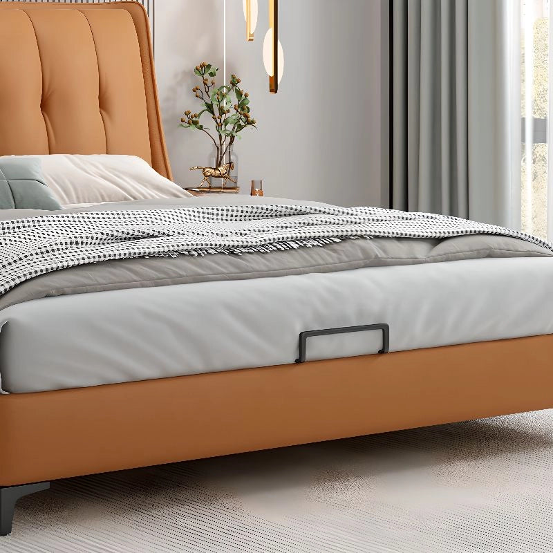 Faro upholstered bed with hydraulic storage bed mechanism showing spacious bed with storage compartment and organized bedroom storage solution