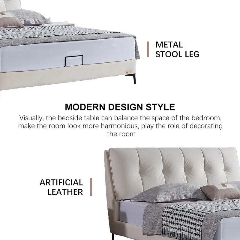 Freya upholstered bed with hydraulic storage bed mechanism showing spacious bed with storage compartment and organized bedroom storage solution