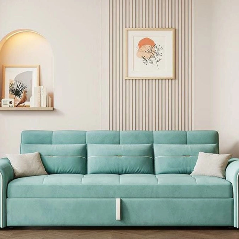 Detail view of Equity convertible sofa bed and sofacumbed featuring velvet upholstery, couch bed functionality, storage sofa cum bed construction and premium comfort
