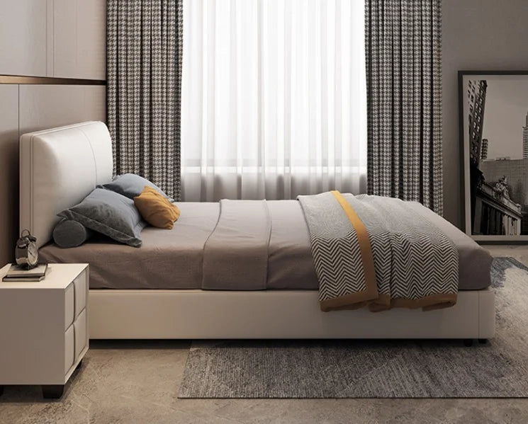 Luxury upholstered bed with storage featuring queen size bed dimensions, soft fabric finish and contemporary bedroom styling