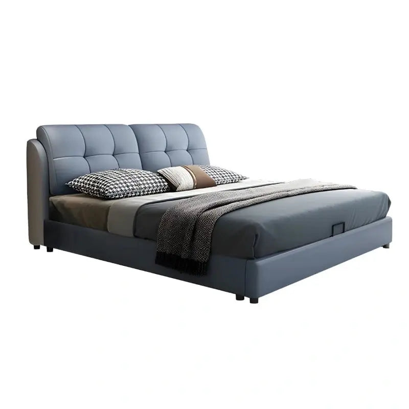 Luxury upholstered bed with king size upholstered bed dimensions, plush cushioned headboard and sophisticated modern bedroom styling