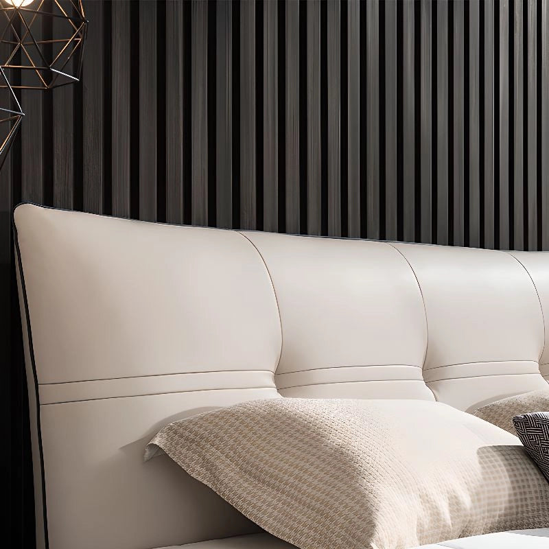 Luxury upholstered bed with king size upholstered bed dimensions, stitched headboard detailing and refined modern bedroom styling