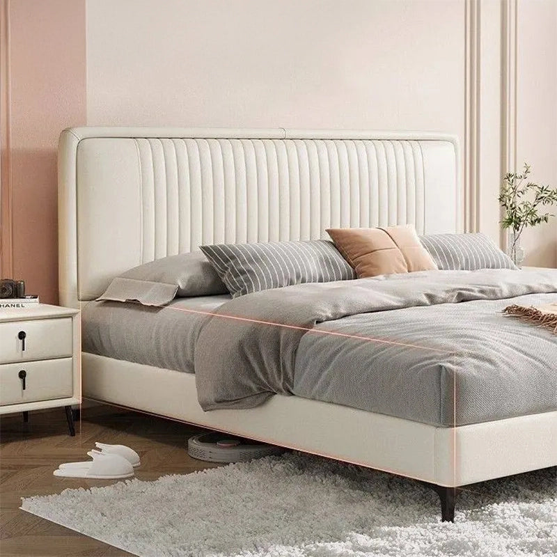 Hero view of Lace luxury upholstered bed combining king size upholstered bed comfort, modern cot design, channel tufted headboard and premium leatherette elegance