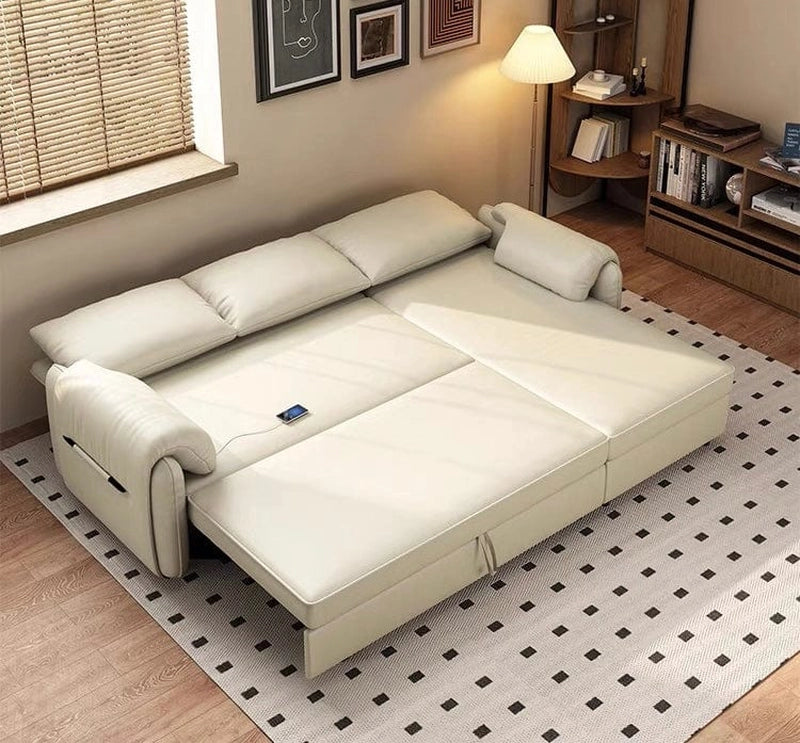 Merinor convertible sofa bed fully extended into sleeping position showcasing sofa cumm bed practicality and couch bed comfort