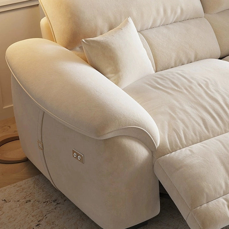 Corner perspective view of Nestor corner sofa with recliner sofa functionality, luxury lounge sofa comfort, L Shape Sofa Set layout and soft grey upholstery