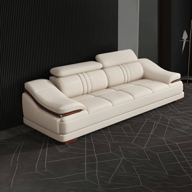 Phoenix L shape sofa set with low backrest, grid tufting, white upholstery, modular corner layout and modern sofa design