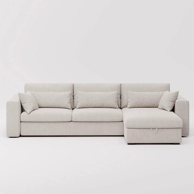 Right side profile view of Terenza sofa cumm bed with couch bed versatility, L shape sofa cum bed design and low ground clearance styling