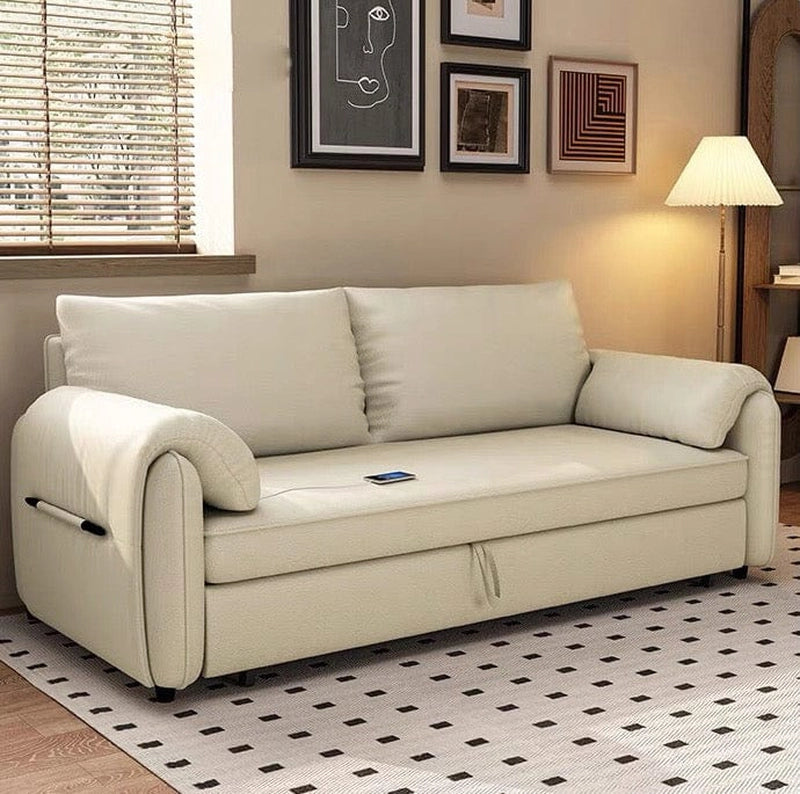 Front angle view of Merinor sofacumbed with sofa cum bed design, storage sofa cum bed features and plush seating comfort