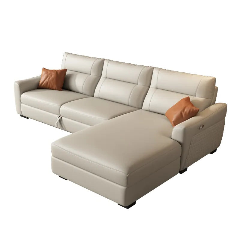 Modern living room view of Poplar sectional sofa bed featuring L shape sofa cum bed layout, convertible sofa bed functionality, sleeper sofa comfort and faux leather upholstery