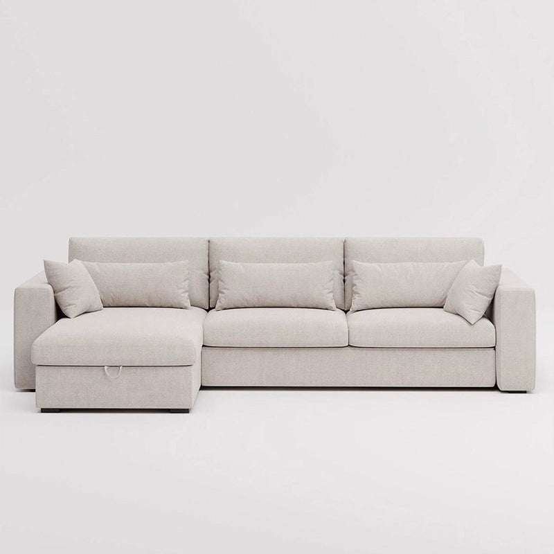 Modern apartment living room featuring Terenza sofacumbed with reversible sofa cum bed functionality, storage chaise and contemporary interior appeal