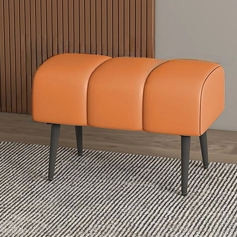 This modern 2 seater bench features a clean, rectangular silhouette with deep channel tufting and a plush, cushioned seat