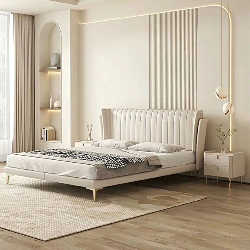 Bed cot with storage featuring king size upholstered bed comfort, hydraulic storage option and clean-lined platform bed design