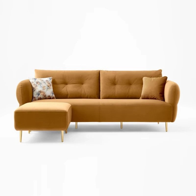 Brown L Shape Sofa Set with modern corner sofa design, premium fabric upholstery, floral accent pillow and stylish living room comfort on a white background