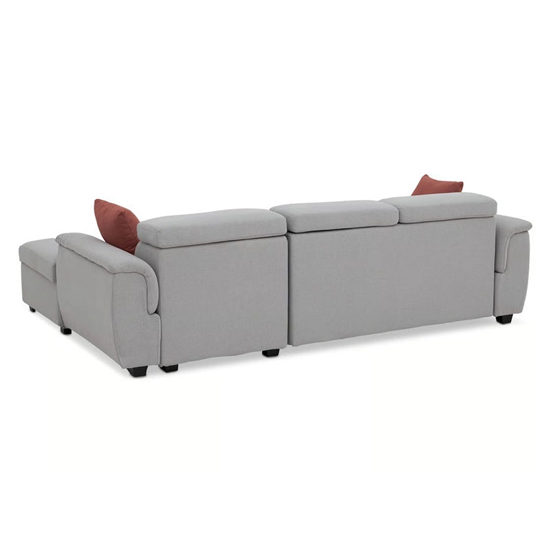 Front perspective view of Sarnis couch bed featuring sofa bed versatility, modern grey upholstery and ergonomic comfort for contemporary homes