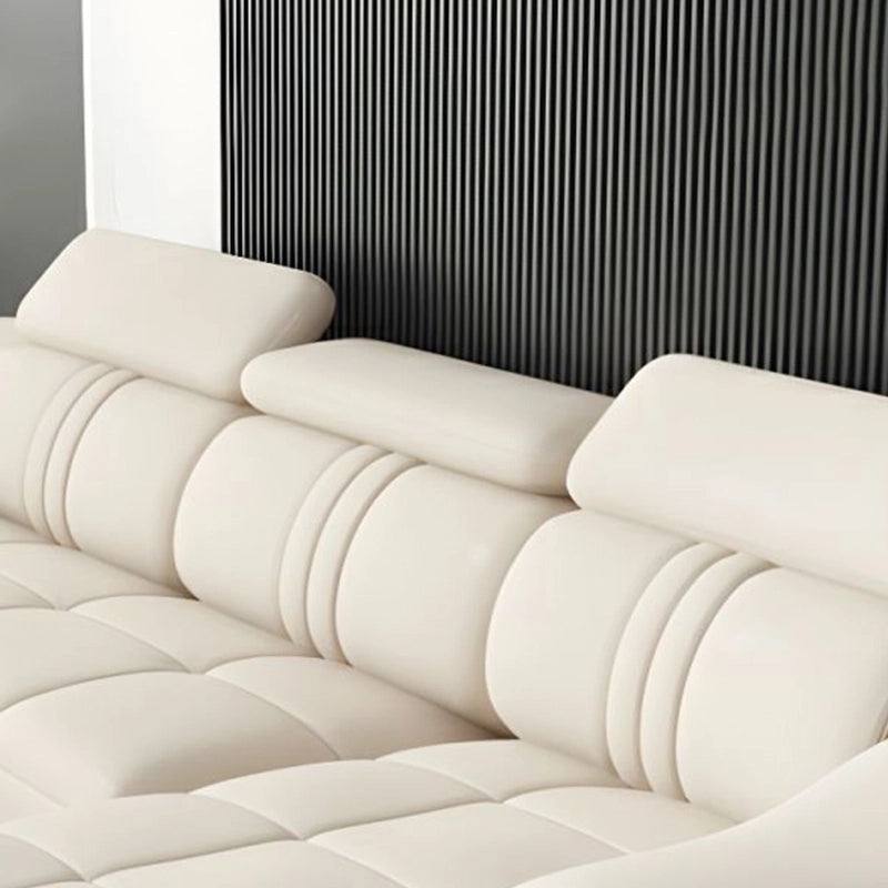 The Phoenix L shape sofa set is enhanced with wood-accented arms, recessed legs and grid-tufted cushions for modern corner sofa comfort and style.