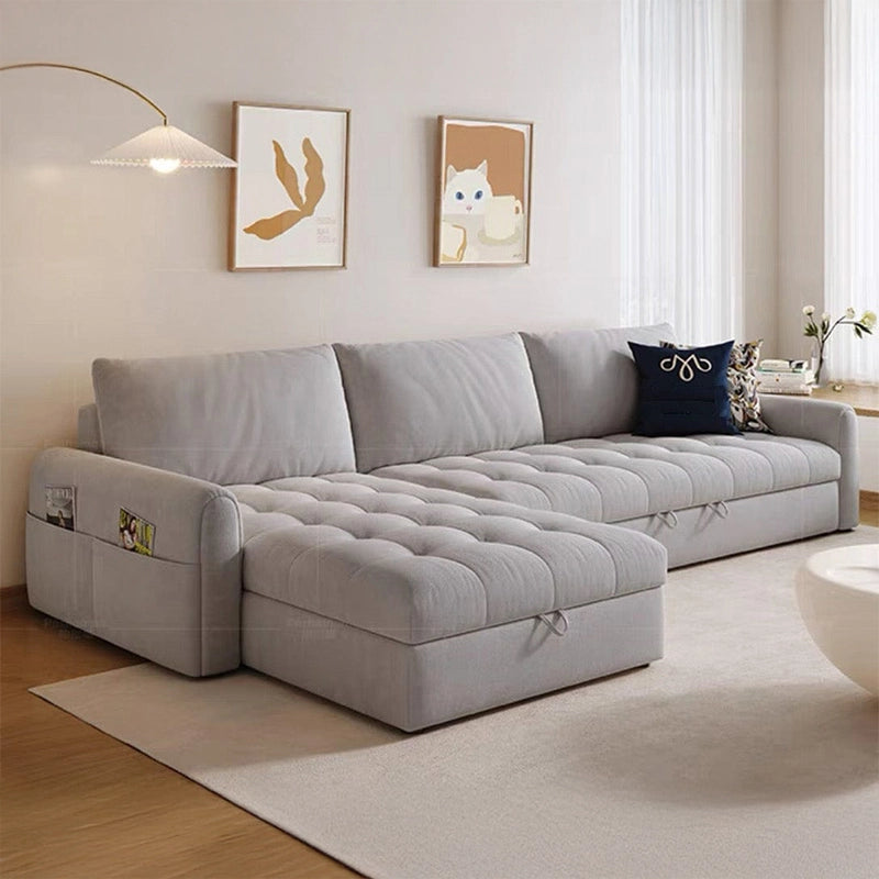 Flat sleep surface view of Vesper pull out sofa bed showcasing sofa cum bed versatility, supportive mattress comfort and easy manual conversion