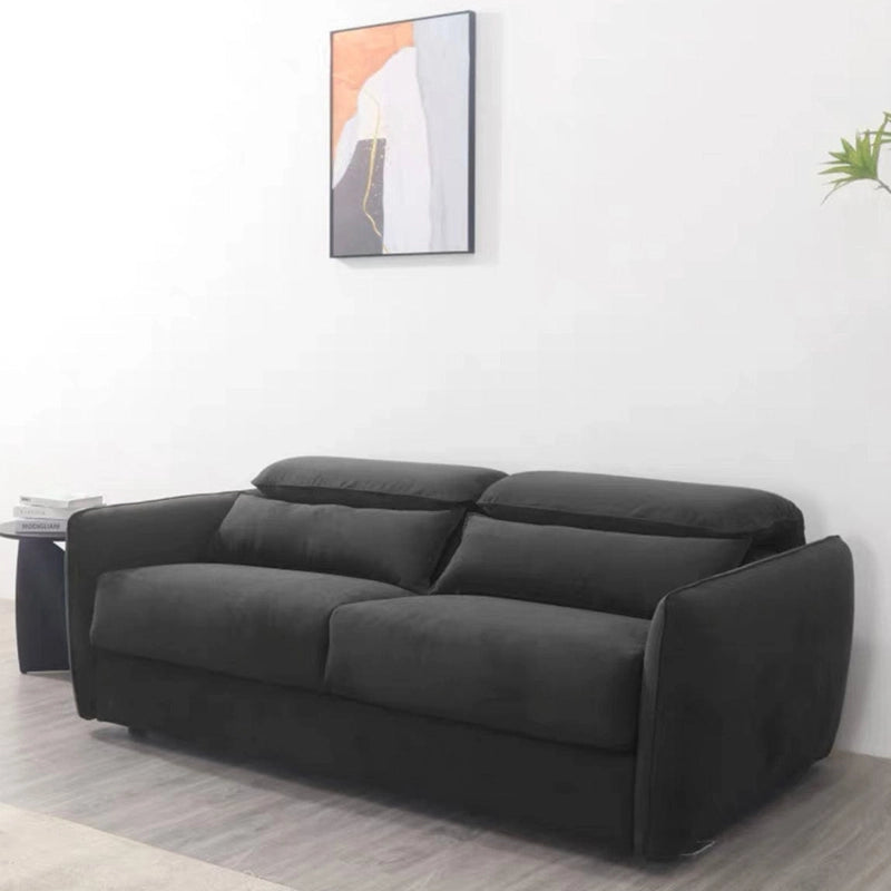 Rhea sofa cum bed featuring sofa cumm bed functionality, sofacumbed versatility, couch bed comfort and velvet sofa bed styling, upholstered in velvet-like microfibre fabric available in navy blue, burgundy and charcoal colours, with adjustable headrests, pull out sofa bed conversion and modern sleeper sofa comfort for contemporary Indian living spaces