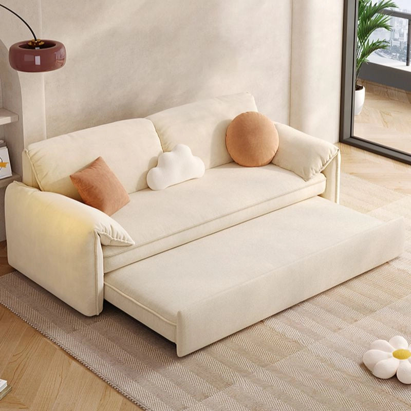Right side profile view of storage sofa cum bed with reversible L shape sofa cum bed configuration, concealed legs and elegant low-profile silhouette