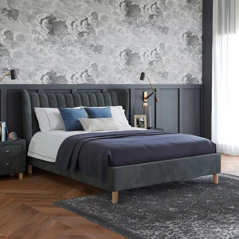 Callido upholstered bed featuring king size bed cot design with optional hydraulic storage for modern master bedrooms