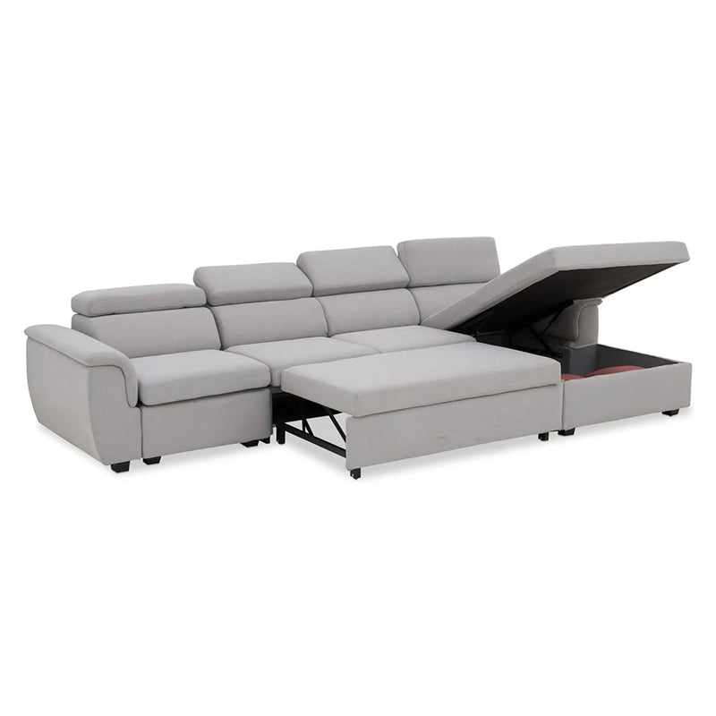 Detailed view of Sarnis sofacumbed with couch bed comfort, adjustable headrests, tufted cushions and premium woven fabric upholstery