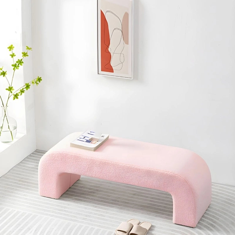 Blush pink curved silhouette bench images styled as 2 seater bench and bedroom bench