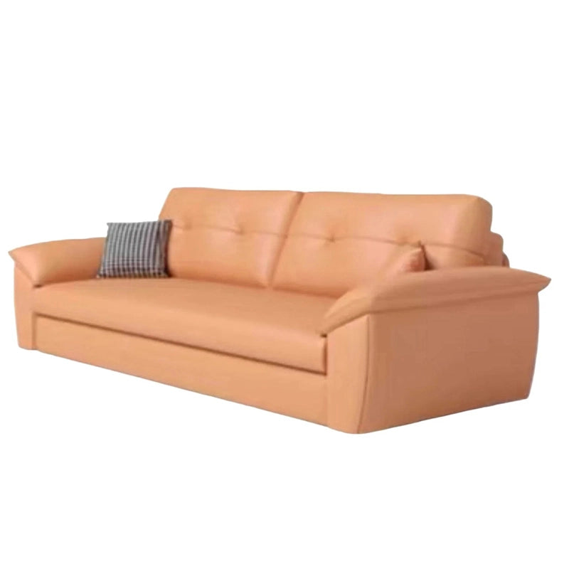 Its rectilinear shape and pillow-top arms suit minimalist Indian homes while the mid-height tufted backrest provides balanced comfort. 