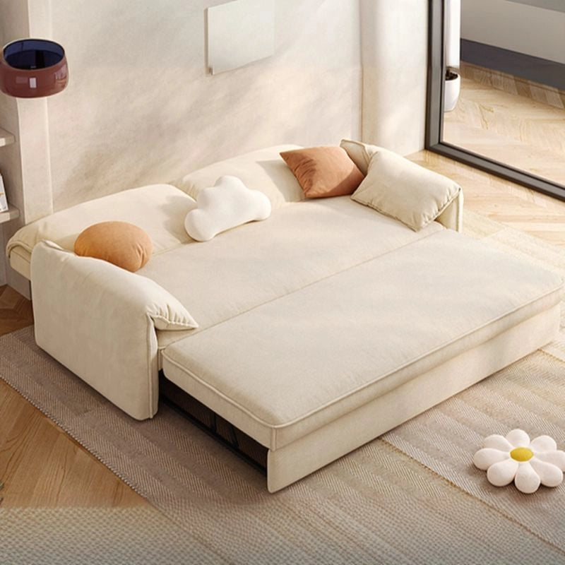Queen-size sleeper view of sofa cum bed featuring storage sofa cum bed functionality, reversible L shape sofa cum bed design, pull out bed conversion, plush cushioning and supportive sleeping comfort for compact homes