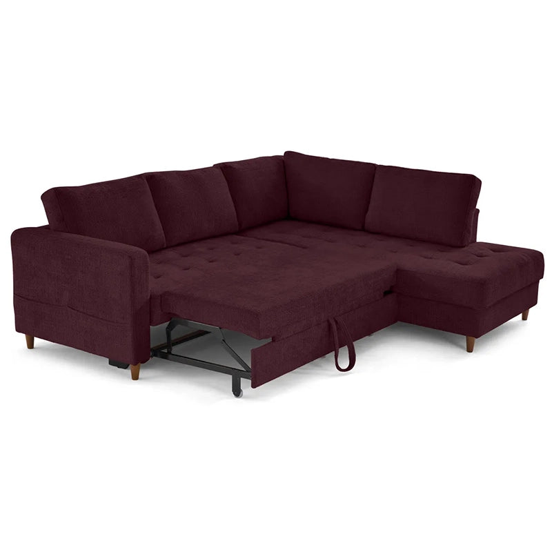 Hidden storage detail view of Flare convertible sofa bed featuring storage sofa cum bed design and multifunctional couch bed convenience