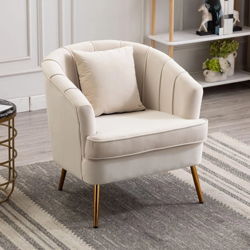 Curved-back reading armchair, sofa armchair + comfort chair, ivory upholstery finish