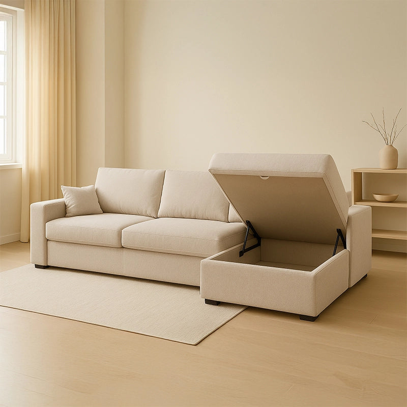 Designed as a sofacumbed, the unit supports medium-firm seating with layered foam and zig-zag spring comfort.