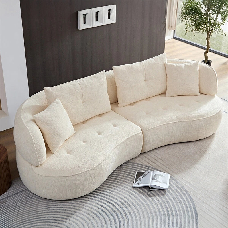 Full product view of Selestial sofa design showcasing luxury sofa set styling, curved sofa silhouette, fabric sofa upholstery and lounge sofa comfort