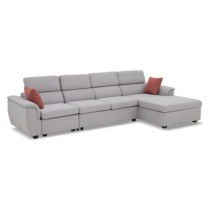 Upholstered in premium light grey fabric with adjustable headrests, this convertible sofa bed easily transitions into a couch bed perfect for guests or everyday lounging. 