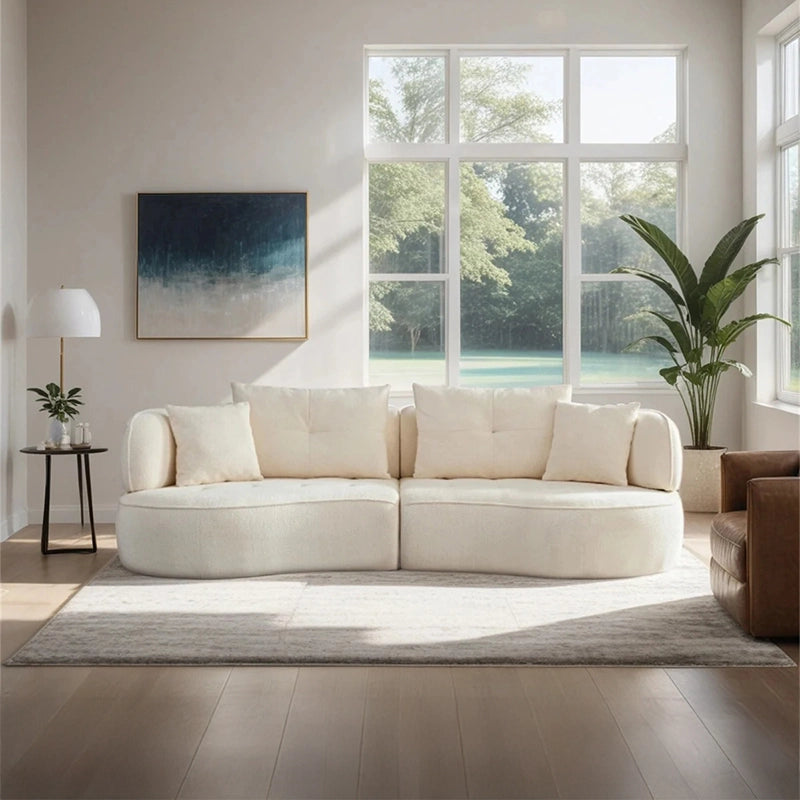 Architectural design view of Selestial modern sofa with luxury sofa set appeal, curved sofa form, premium fabric sofa upholstery and living room sofa functionality