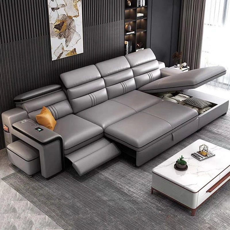 Pull-out convertible sofa bed couch with ottoman stool and storage chaise, fabric finish