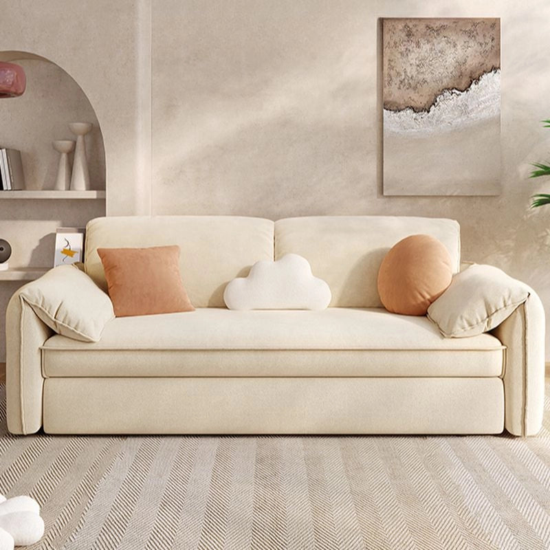 This L-shaped convertible couch merges functional comfort with streamlined aesthetics. 