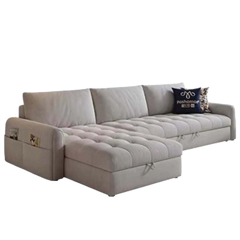 Hero view of Vesper sofa cum bed combining sofa cumm bed comfort, sofacumbed versatility, L shape couch bed design, hidden storage chaise, pull out sofa bed functionality and modern compact-home appeal