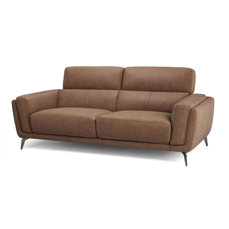 Raised on matte black tapered legs, the couch offers visual lightness and easy floor access.