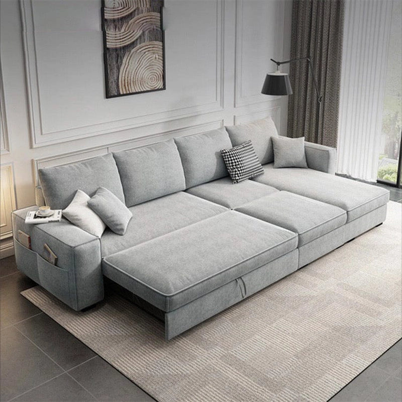 Upholstered in neutral light grey and beige fabric from the Nova Collection, it’s crafted on a termite-resistant Neem Wood frame with engineered ply panels.