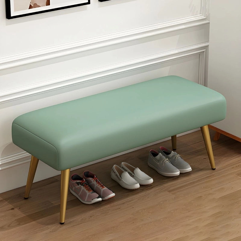 Backless rectangular bench in mint green with entryway bench and 2 seater bench features