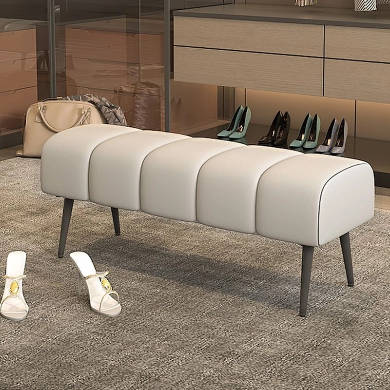 Channel-tufted seat design with bed bench and ottoman bench in beige faux leather