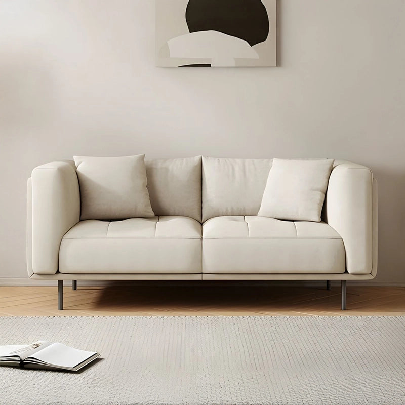 Creamy beige fabric couch with rounded arms and metal legs – stylish sofa design, l shape sofa