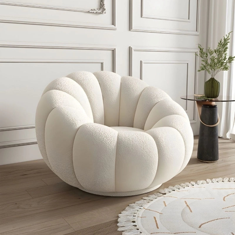 Deep petal tufting on velvet chair, comfort chair, lounge room chair, rounded shape