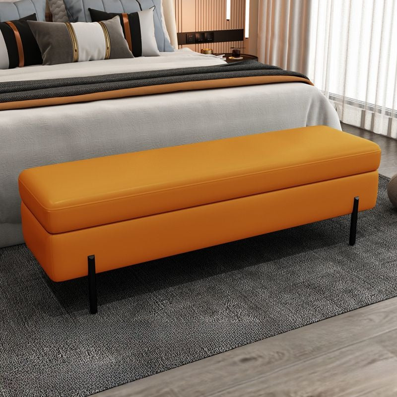 Sleek faux leather bench with storage and bed bench styling in mustard yellow finish